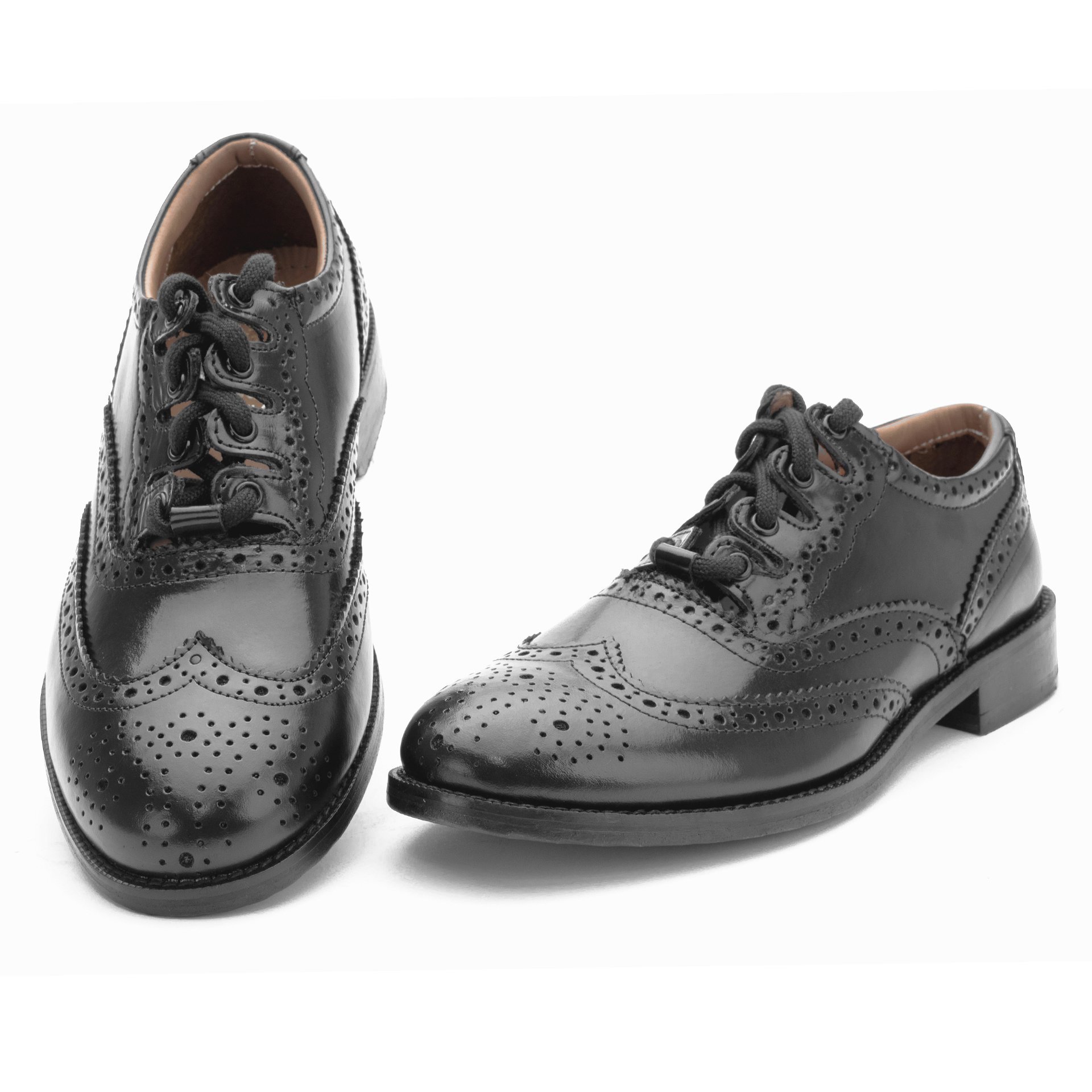 Executive Ghillie Brogue in black leather with traditional brogue detailing, long laces, and a Blake-stitched leather sole.